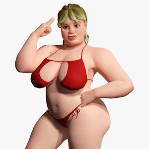 Curvy Swimsuit Female Character Plus-Size Stylized Character Low-poly 3D model