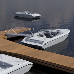 Floating Dock with Boat and Ramp