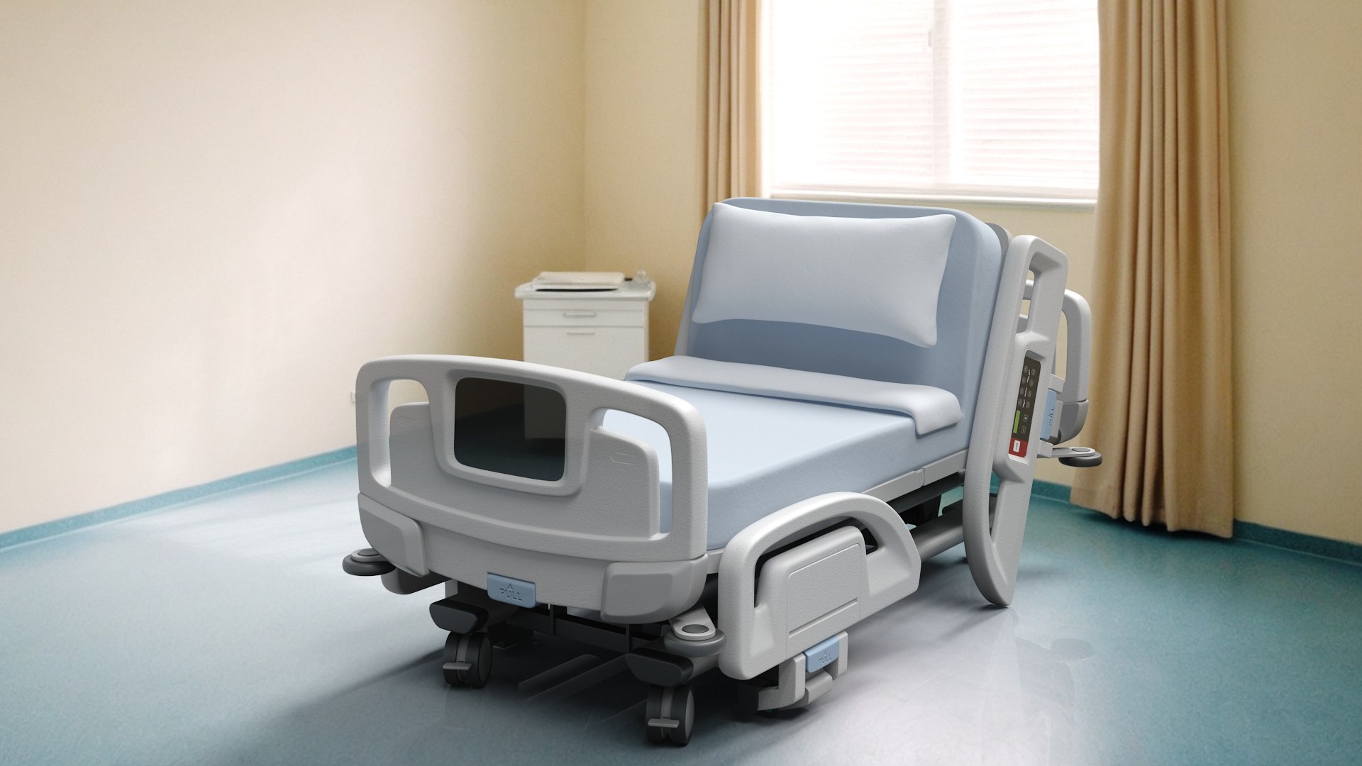 Smart Hospital Bed Sitting Position Off State 3D model for medical visualization, anatomy illustration, educational content, and scientific rendering