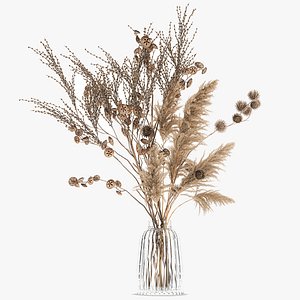 Bouquet of dried flowers in a vase 185 3D model