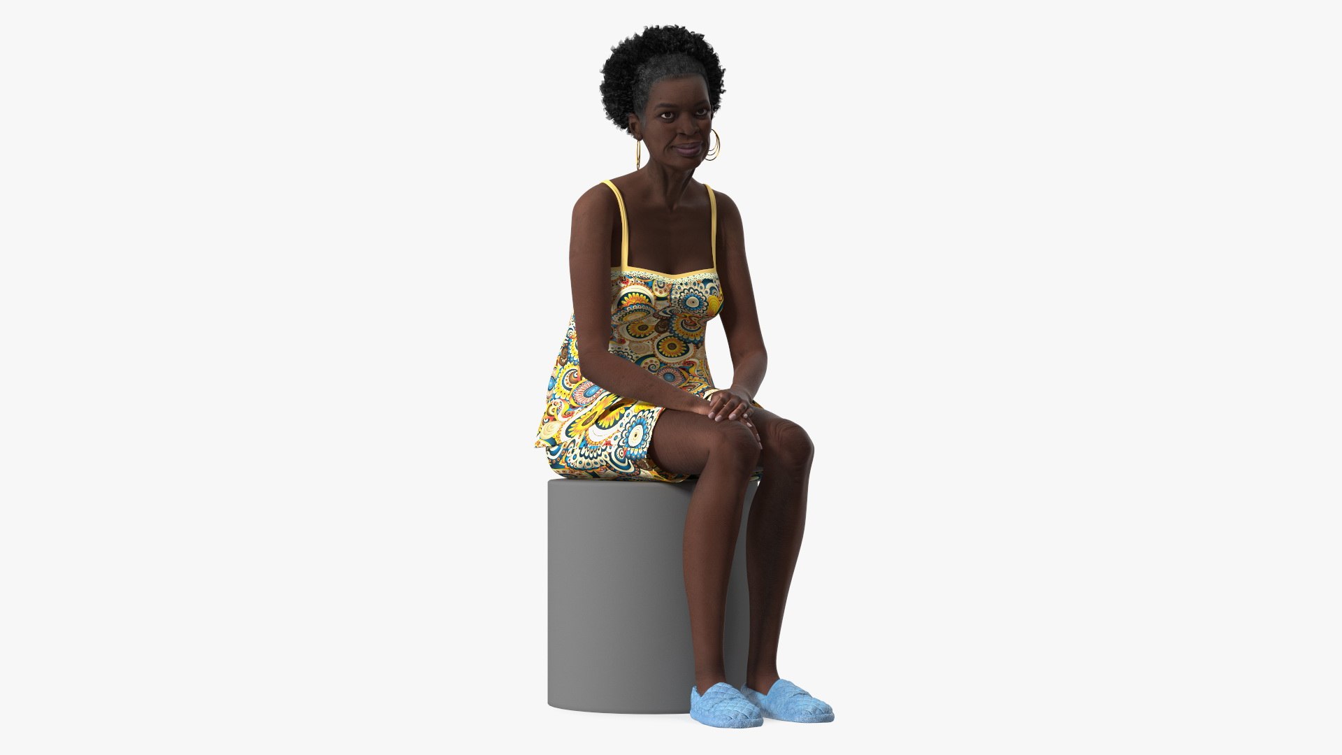 Afro American Old Lady in Sleeping Suit Sitting 3D model preview