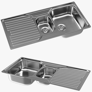 3D Double Bowl Kitchen Sink with Drainboard