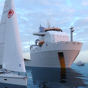 Submerged Yacht Transport Ship With Incoming Yachts