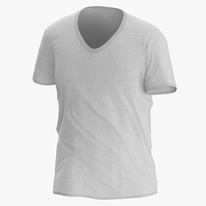 3D model T Shirt Worn Male V Neck Pose 02 White Blank and Banded Heather