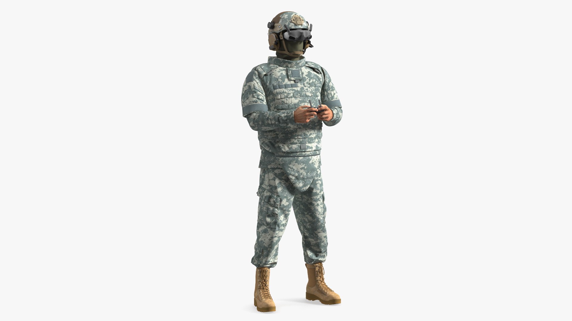 FPV Drone Military Operator in Digital Camouflage Fur Rigged 3D model preview