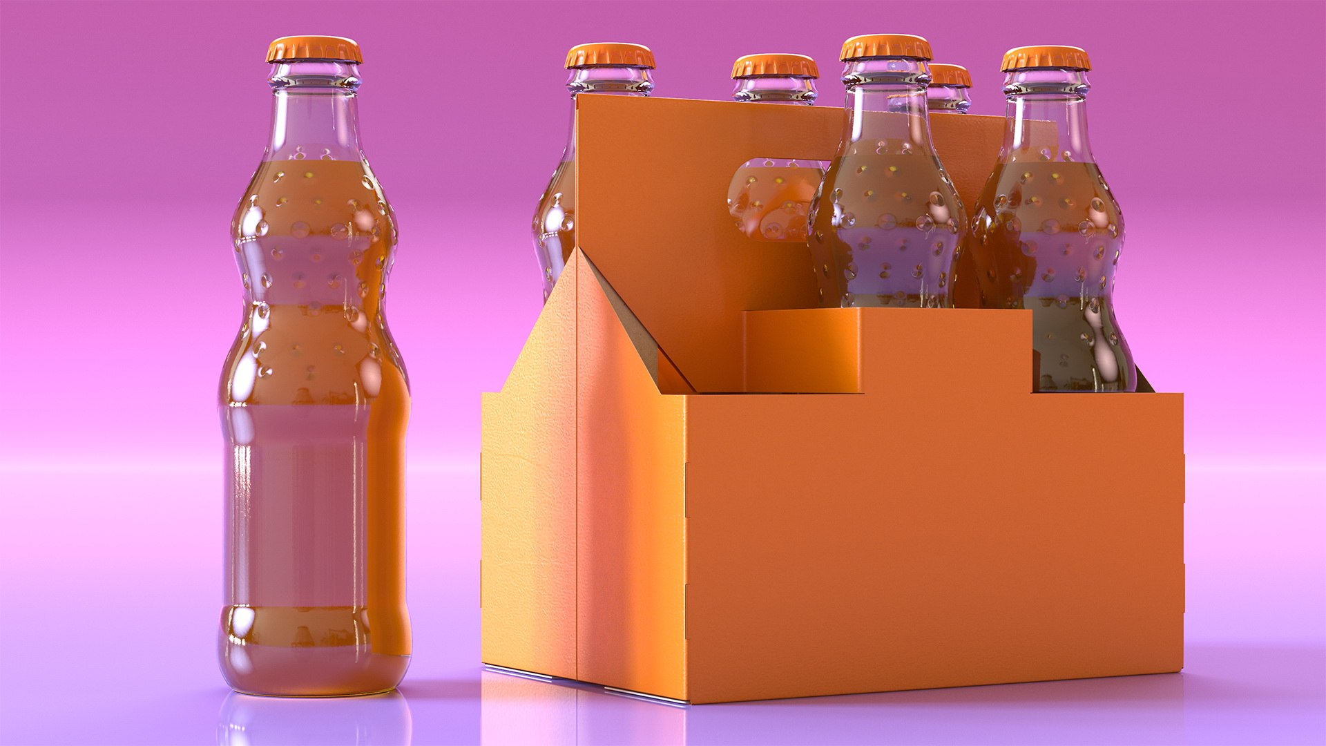 Orange Soda Glass Bottle Package 3D model preview