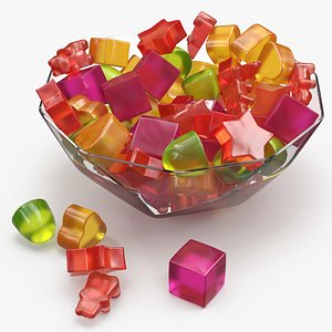 Fruit Flavor Gumdrops with Glass Bowl Set Multicolor