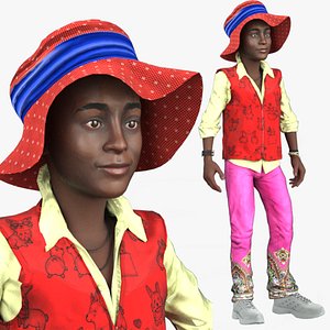 Realistic Rigged African Cute Girl Character
