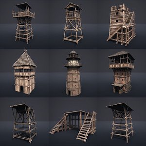 3D WATCHTOWER PLATFORM MEDIEVAL SLAVIC TOWER VILLAGE COLLECTION AAA model