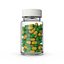 Flacon de pilules avec des capsules jaunes vertes