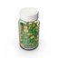 Flacon de pilules avec des capsules jaunes vertes