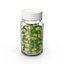 Flacon de pilules avec des capsules jaunes vertes