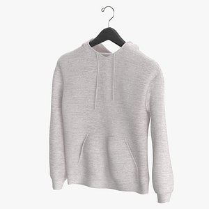 3D model Hooded Sweatshirt Hanging Male Pocket Blank White and Branded Heather