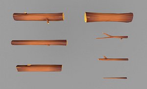 Cartoon Log Styled set Low-poly PBR