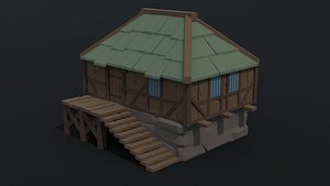Low-poly Cartoon medieval house Polygonal