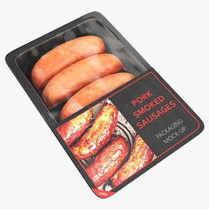 Pork smoked sausages in packaging 3D model