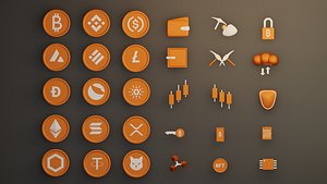 3D Set of Crypto 3D Icon Pack Golden Theme 3D model model