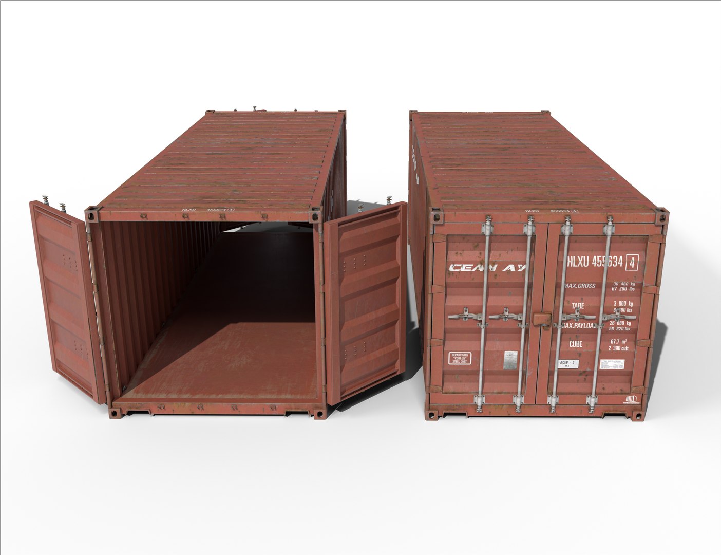 3D Model 20ft Cargo Container Old Red - TurboSquid 2205940