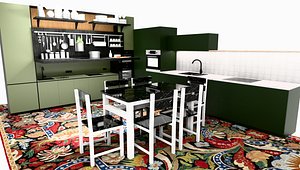 Modern Kitchen Interior Scene Full Pack 3D