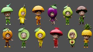 3D Cartoon kids 3 03 in fruit costumes model