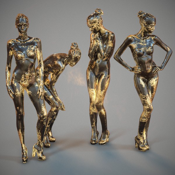 4 statues girls gold model