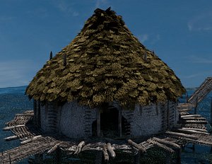 3D prehistoric house building roofs