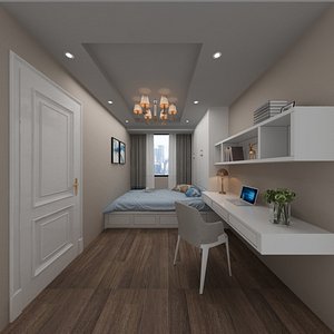 Teenage Bedroom with Computer Desk 3D model
