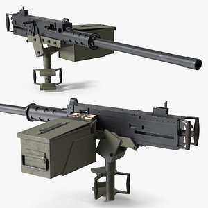 Heavy Machine Gun 50 Cal With Ammo Box Black 3D model