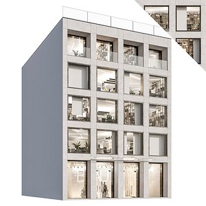Modern office facade 01 at night
