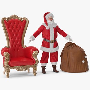 3D model Santa Claus with a Bag and a Throne Chair 2