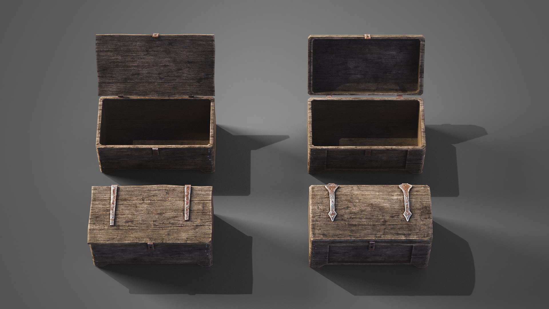 3D Wooden Chest Set Model - TurboSquid 2019295