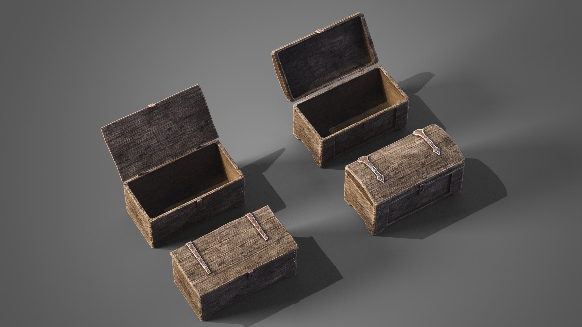 3D Wooden Chest Set Model - TurboSquid 2019295