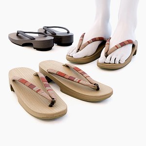 Ukon Geta Set for Women - Japanese Wooden Clogs 3D model