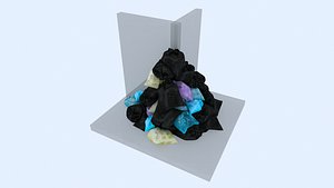 3D Big Garbage bags pile in street corner
