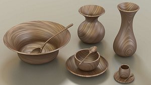 wooden table set 3D