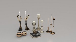 3D Luxury Candle Holder Set Decorative 3D Model