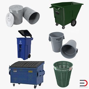 3ds garbage cans 2 modeled