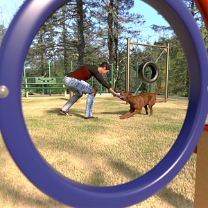 3D Dog Playground with People Fur model