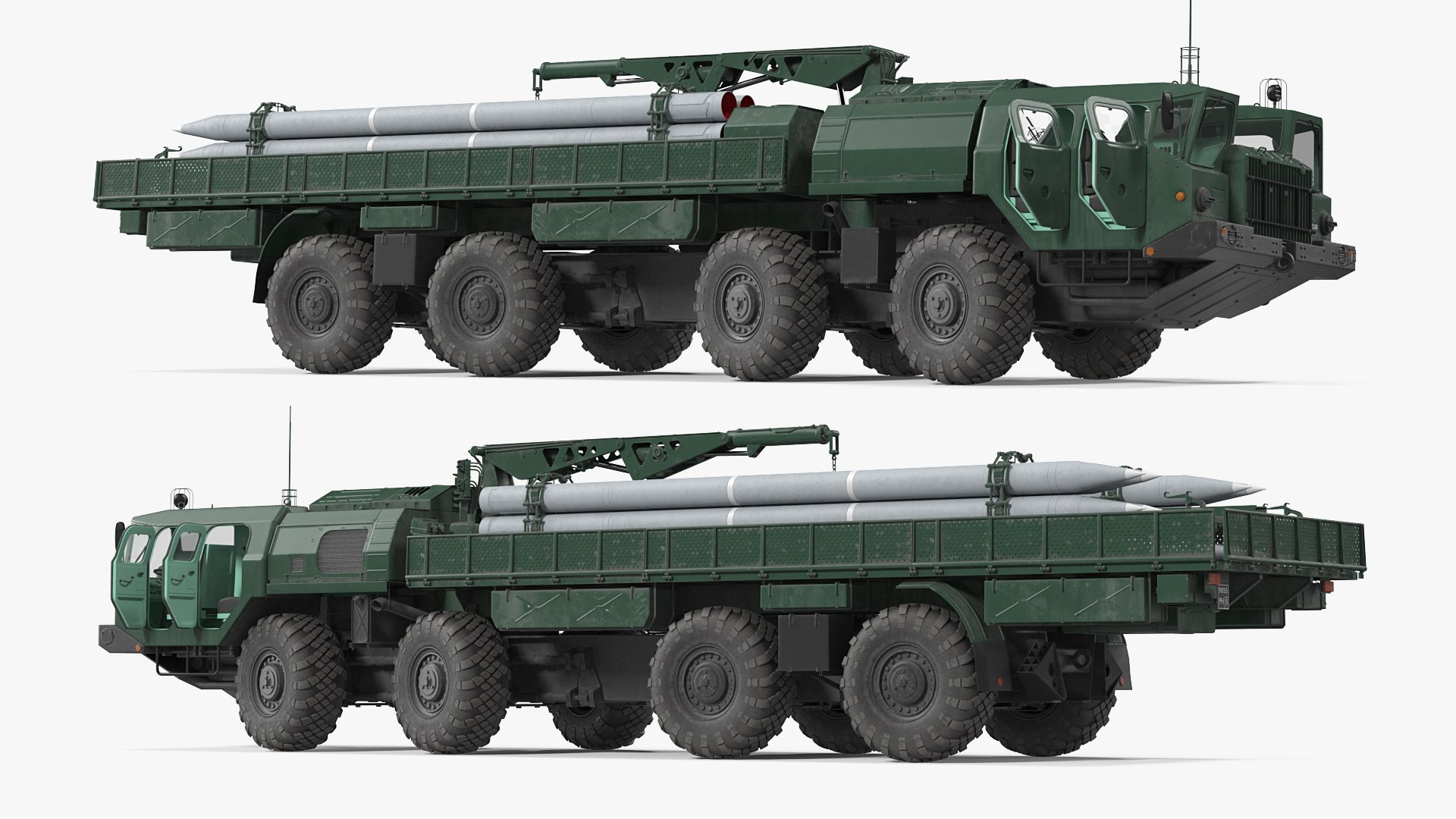 9T234 Smerch Transporter Loader with Spare Rockets Rigged 3D model preview