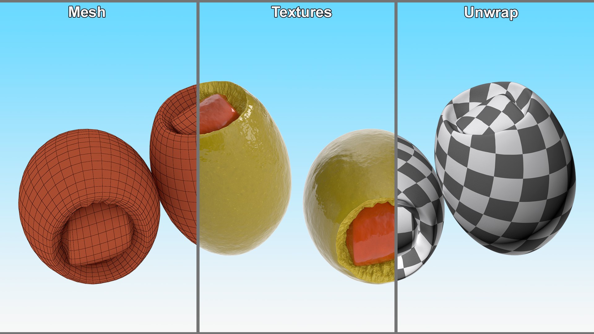 3D model Green Olives Stuffed https://p.turbosquid.com/ts-thumb/KB/CFbvW7/Uj/green_olives_stuffed_007/png/1716963023/1920x1080/fit_q87/c3c2a4201c2f6b3579ecc400f37dee8ed62f1b93/green_olives_stuffed_007.jpg