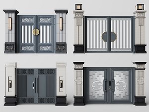 New Chinese Style Villa Courtyard Gate Set 3D model