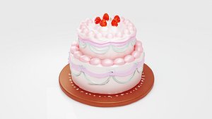 Cute Two Tier Strawberry Cream Cake 3D model