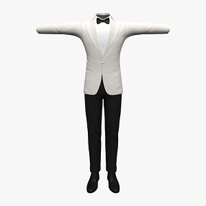 3D Men White Tuxedo Outfit Dicky Bow Shoes Trousers model