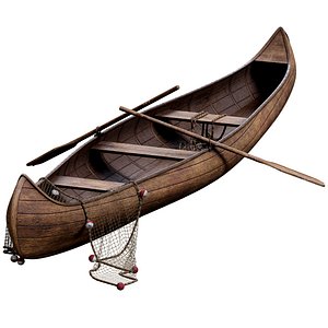 Narrow Wooden Boat  Medieval Style 3D model
