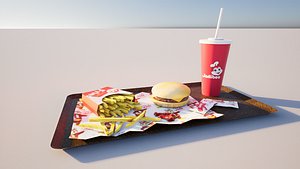 3D Value Meal with Fries and Soft Drink on Serving Tray