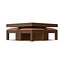 Mesa de comedor y taburetes de madera oscura.