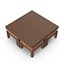 Mesa de comedor y taburetes de madera oscura.