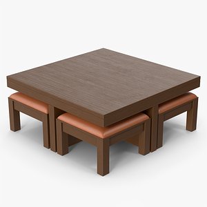 3D Dining Table And Stools model