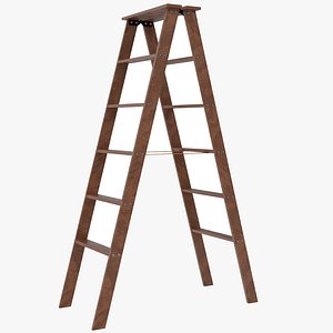 3D Double Sided Wooden Ladder Brown