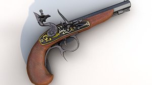 3D buccaneer flintlock antique pistol